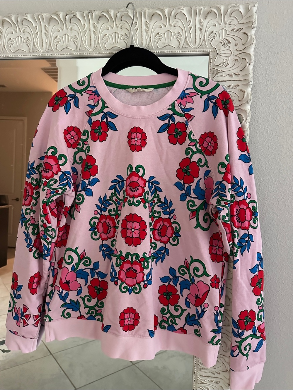 Boden Rosa Pink Floral Crewneck Sweatshirt